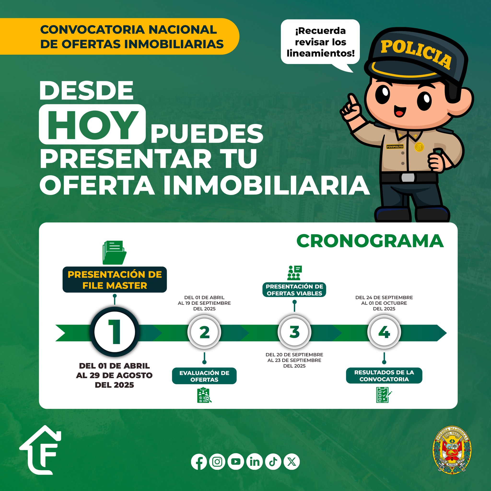 FOVIPOL lanza Convocatoria Nacional de Ofertas Inmobiliarias para integrar nuevos proyectos de vivienda